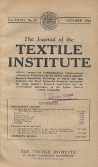 The Journal of the Textile Institute Vol. XXXIV No.10 (1943)